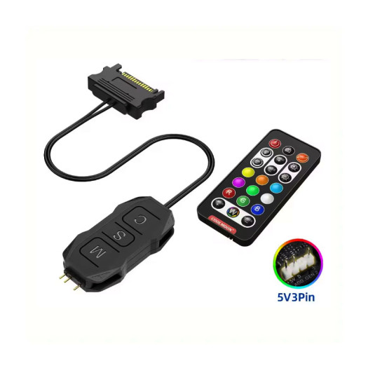 ARGB Controller 5V 3pin To SATA Remote Controller (Without Battery) Black